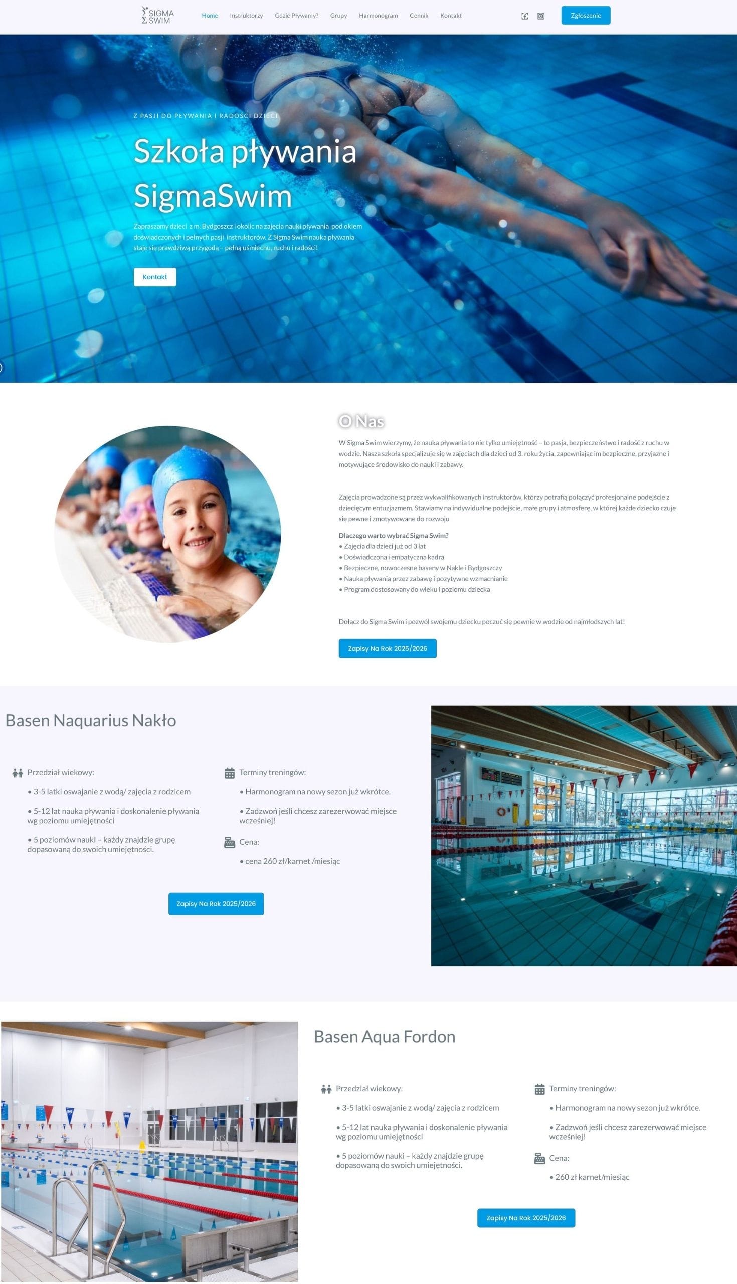 projekt strony www dla szkółki pływackiej